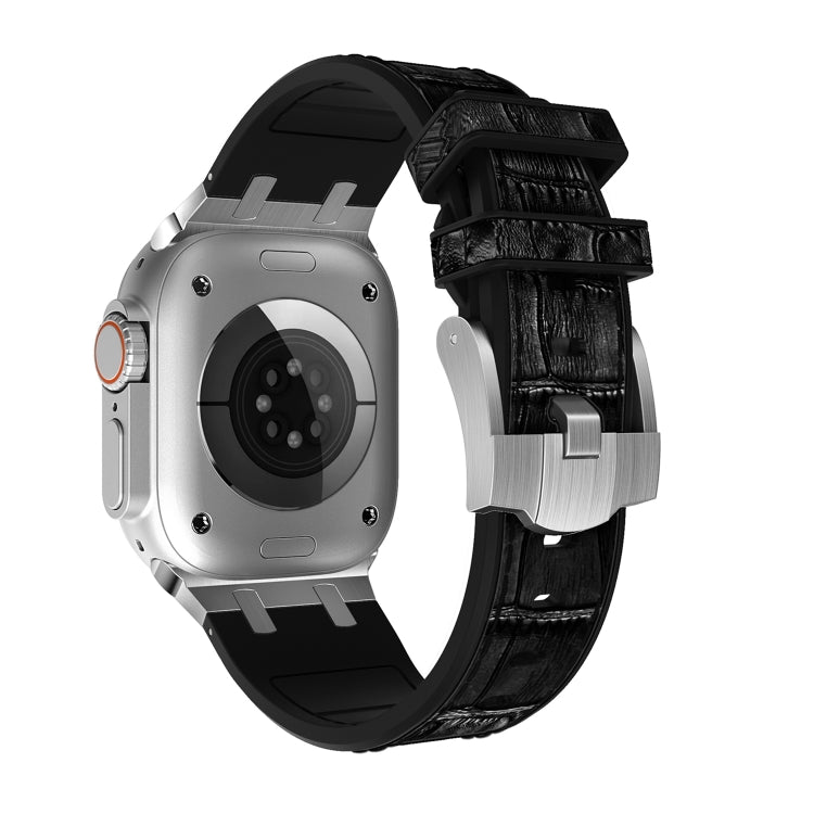 For Apple Watch Series 9 45mm Crocodile Texture Liquid Silicone Watch Band(Silver Black) - free shipping - PMC TechLife - Order now!