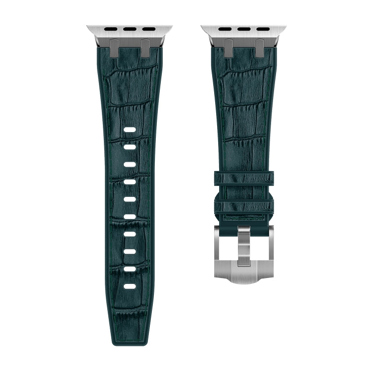 For Apple Watch Series 9 41mm Crocodile Texture Liquid Silicone Watch Band(Silver Deep Green) - Watch Bands by PMC Jewellery | Online Shopping South Africa | PMC Jewellery