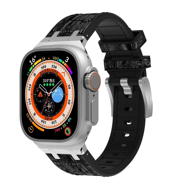 For Apple Watch Ultra 49mm Crocodile Texture Liquid Silicone Watch Band(Silver Black) - Watch Bands by PMC Jewellery | Online Shopping South Africa | PMC Jewellery