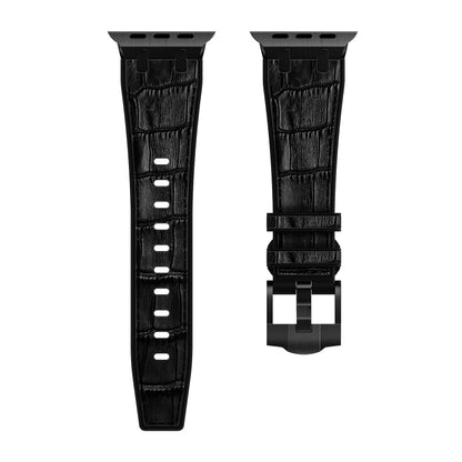 For Apple Watch SE 2022 40mm Crocodile Texture Liquid Silicone Watch Band(Black Black) - Watch Bands by PMC Jewellery | Online Shopping South Africa | PMC Jewellery