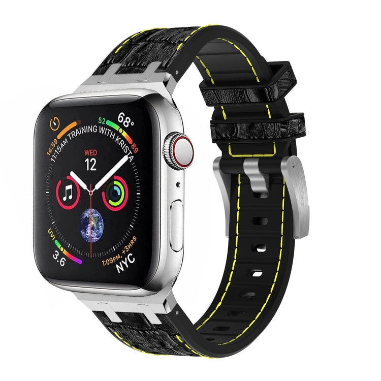 For Apple Watch SE 2022 40mm Crocodile Texture Liquid Silicone Watch Band(Silver Yellow Black) - Watch Bands by PMC TechLife | Online Shopping South Africa | PMC TechLife