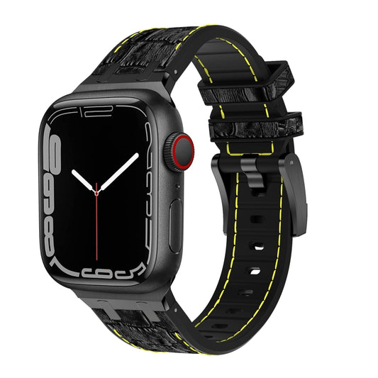 For Apple Watch SE 2022 44mm Crocodile Texture Liquid Silicone Watch Band(Black Yellow Black) - Watch Bands by PMC Jewellery | Online Shopping South Africa | PMC Jewellery