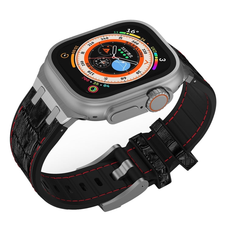 For Apple Watch SE 2022 44mm Crocodile Texture Liquid Silicone Watch Band(Silver Red Black) - Watch Bands by PMC TechLife | Online Shopping South Africa | PMC TechLife