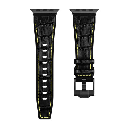 For Apple Watch Series 7 45mm Crocodile Texture Liquid Silicone Watch Band(Black Yellow Black) - Watch Bands by PMC Jewellery | Online Shopping South Africa | PMC Jewellery