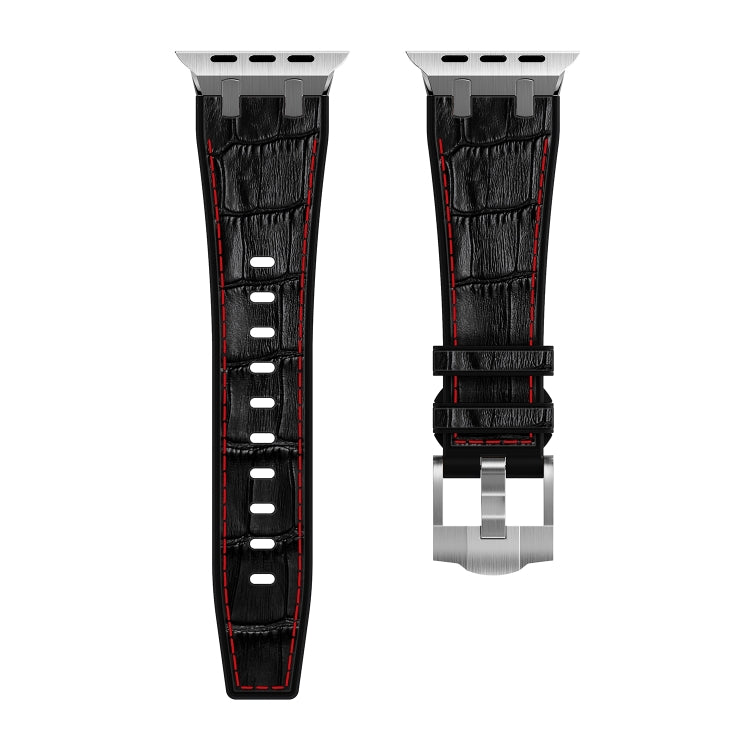 For Apple Watch Series 7 45mm Crocodile Texture Liquid Silicone Watch Band(Silver Red Black) - Watch Bands by PMC TechLife | Online Shopping South Africa | PMC TechLife