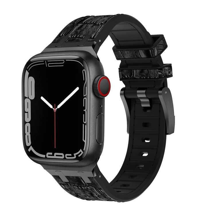 For Apple Watch SE 44mm Crocodile Texture Liquid Silicone Watch Band(Black Black) - Watch Bands by PMC Jewellery | Online Shopping South Africa | PMC Jewellery