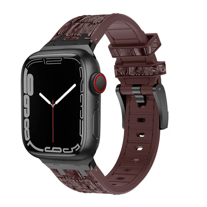 For Apple Watch SE 44mm Crocodile Texture Liquid Silicone Watch Band(Black Dark Brown) - Watch Bands by PMC Jewellery | Online Shopping South Africa | PMC Jewellery