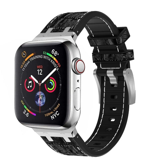 For Apple Watch SE 44mm Crocodile Texture Liquid Silicone Watch Band(Silver White Black) - Watch Bands by PMC Jewellery | Online Shopping South Africa | PMC Jewellery