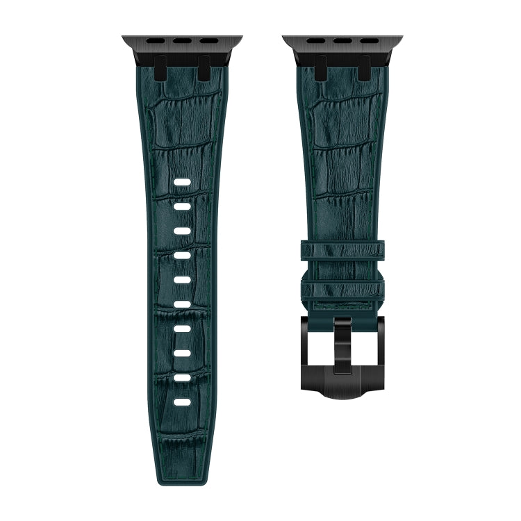 For Apple Watch Series 6 40mm Crocodile Texture Liquid Silicone Watch Band(Black Deep Green) - Watch Bands by PMC Jewellery | Online Shopping South Africa | PMC Jewellery