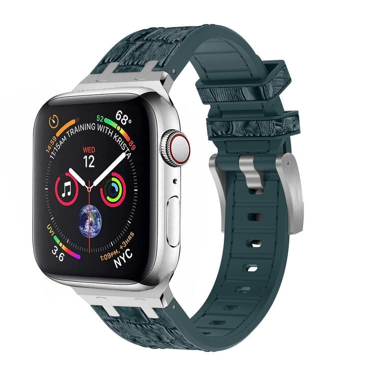 For Apple Watch Series 6 44mm Crocodile Texture Liquid Silicone Watch Band(Silver Deep Green) - Watch Bands by PMC TechLife | Online Shopping South Africa | PMC TechLife