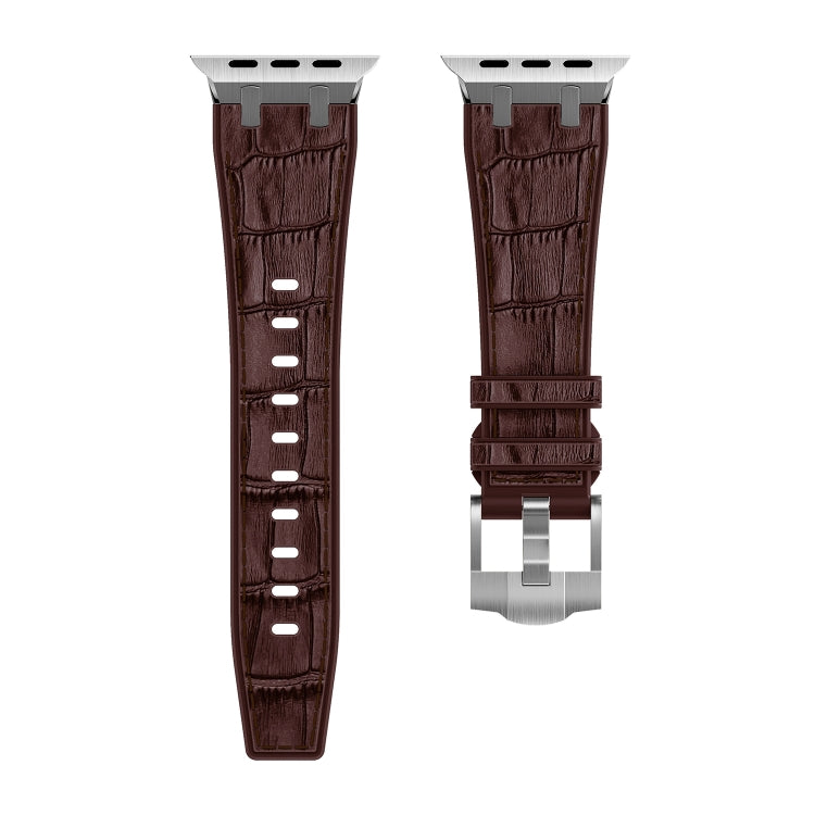 For Apple Watch Series 6 44mm Crocodile Texture Liquid Silicone Watch Band(Silver Dark Brown) - Watch Bands by PMC TechLife | Online Shopping South Africa | PMC TechLife