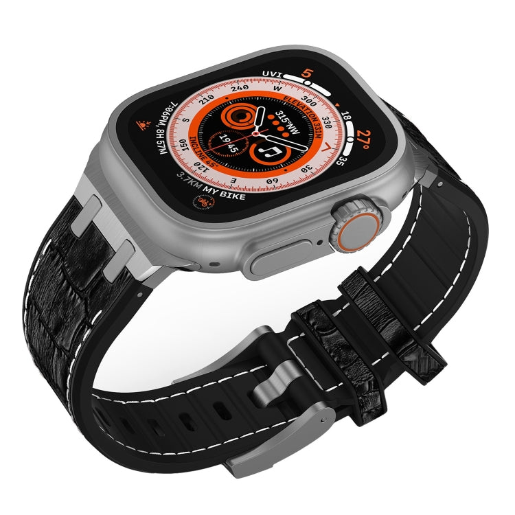 For Apple Watch Series 5 44mm Crocodile Texture Liquid Silicone Watch Band(Silver White Black) - Watch Bands by PMC TechLife | Online Shopping South Africa | PMC TechLife