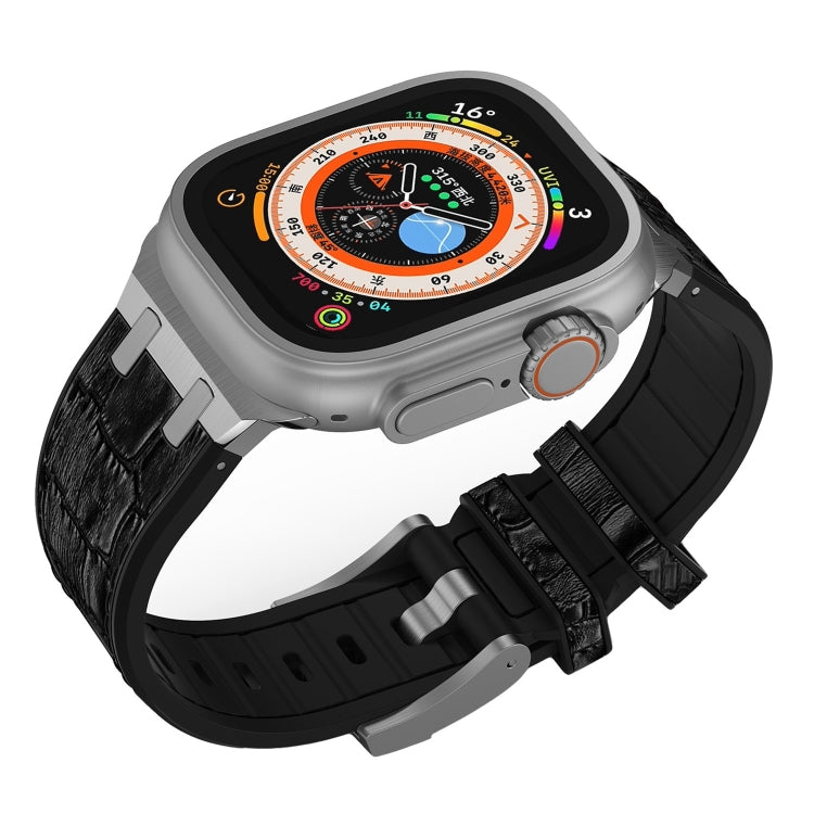 For Apple Watch Series 5 44mm Crocodile Texture Liquid Silicone Watch Band(Silver Black) - Watch Bands by PMC TechLife | Online Shopping South Africa | PMC TechLife