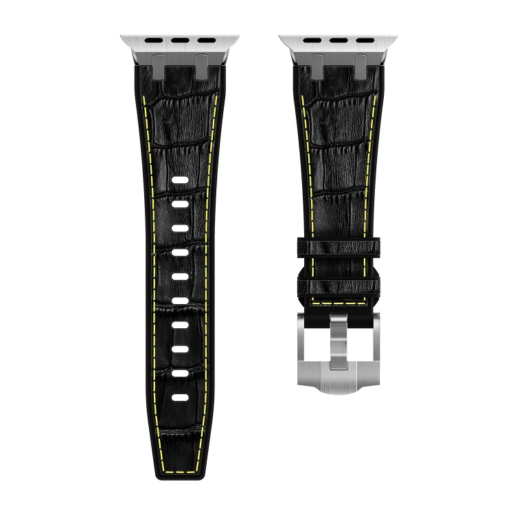 For Apple Watch Series 5 44mm Crocodile Texture Liquid Silicone Watch Band(Silver Yellow Black) - Watch Bands by PMC TechLife | Online Shopping South Africa | PMC TechLife