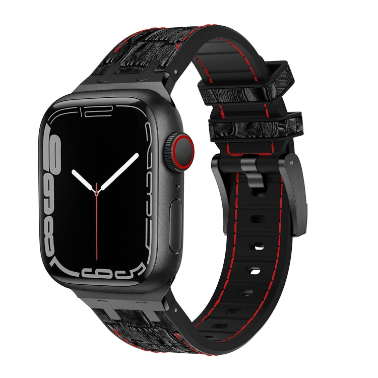 For Apple Watch Series 5 40mm Crocodile Texture Liquid Silicone Watch Band(Black Red Black) - Watch Bands by PMC Jewellery | Online Shopping South Africa | PMC Jewellery