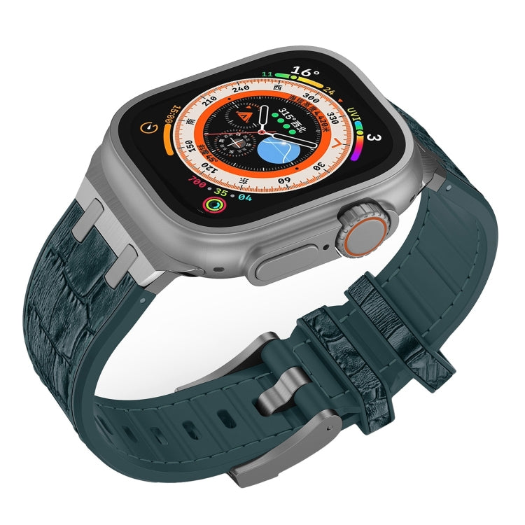 For Apple Watch Series 3 42mm Crocodile Texture Liquid Silicone Watch Band(Silver Deep Green) - Watch Bands by PMC Jewellery | Online Shopping South Africa | PMC Jewellery