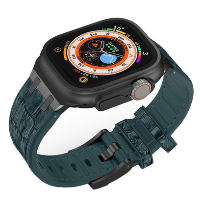 For Apple Watch Series 2 42mm Crocodile Texture Liquid Silicone Watch Band(Black Deep Green) - Watch Bands by PMC Jewellery | Online Shopping South Africa | PMC Jewellery