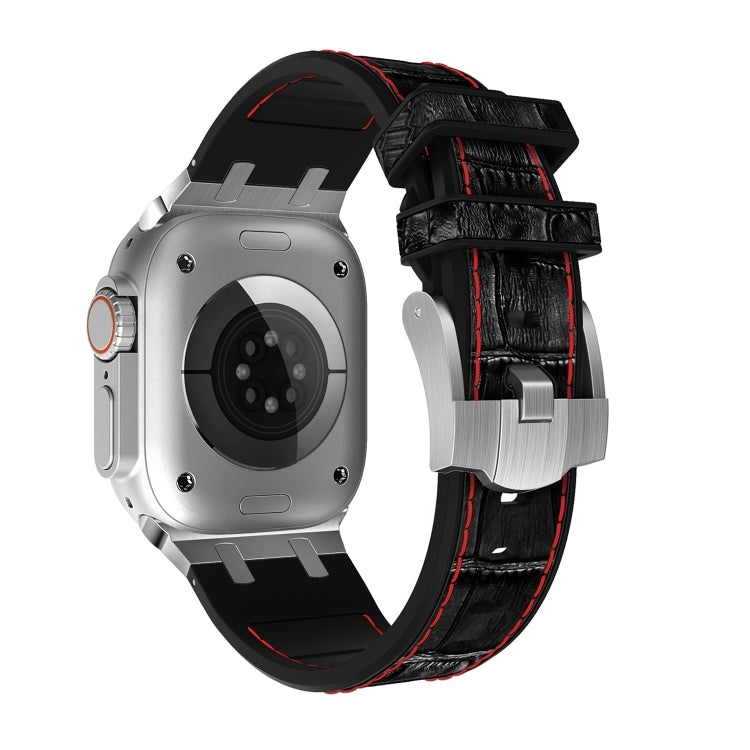 For Apple Watch Series 2 42mm Crocodile Texture Liquid Silicone Watch Band(Silver Yellow Black) - Watch Bands by PMC TechLife | Online Shopping South Africa | PMC TechLife