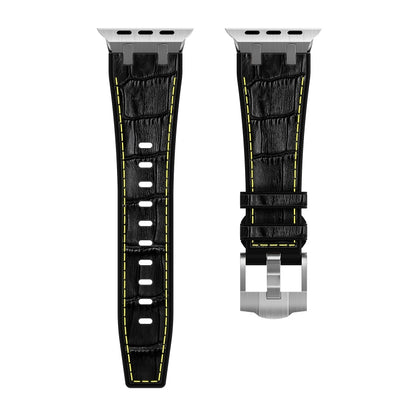 For Apple Watch 42mm Crocodile Texture Liquid Silicone Watch Band(Silver Yellow Black) - Watch Bands by PMC Jewellery | Online Shopping South Africa | PMC Jewellery