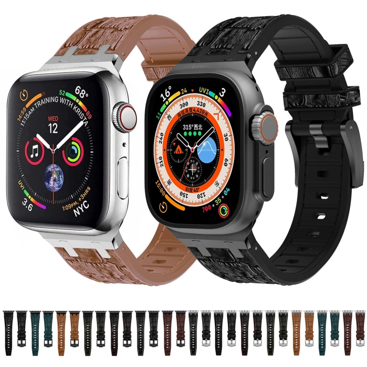 For Apple Watch Series 4 44mm Crocodile Texture Liquid Silicone Watch Band(Silver Black) - Watch Bands by PMC TechLife | Online Shopping South Africa | PMC TechLife