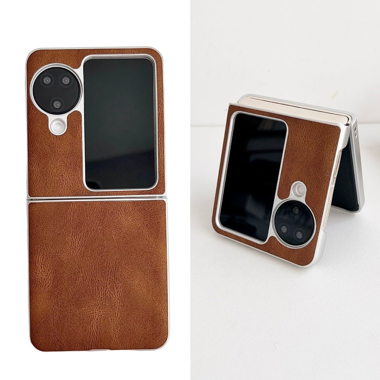 For OPPO Find N3 Flip Skin Feel Leather Texture Pearlescent Paint Shockproof Phone Case(Brown) - Find N3 Flip Cases by PMC Jewellery | Online Shopping South Africa | PMC Jewellery