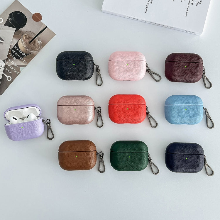 For AirPods 3 Cross Texture PU Leather Bluetooth Earphone Protective Case(Black) - For AirPods 3 by PMC Jewellery | Online Shopping South Africa | PMC Jewellery | Buy Now Pay Later Mobicred