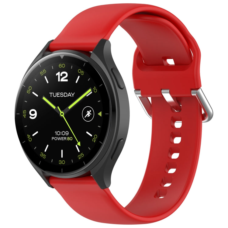 For Xiaomi Watch 2 Solid Color Metal Silver Buckle Silicone Watch Band, Size: S(Red) - Watch Bands by PMC Jewellery | Online Shopping South Africa | PMC Jewellery