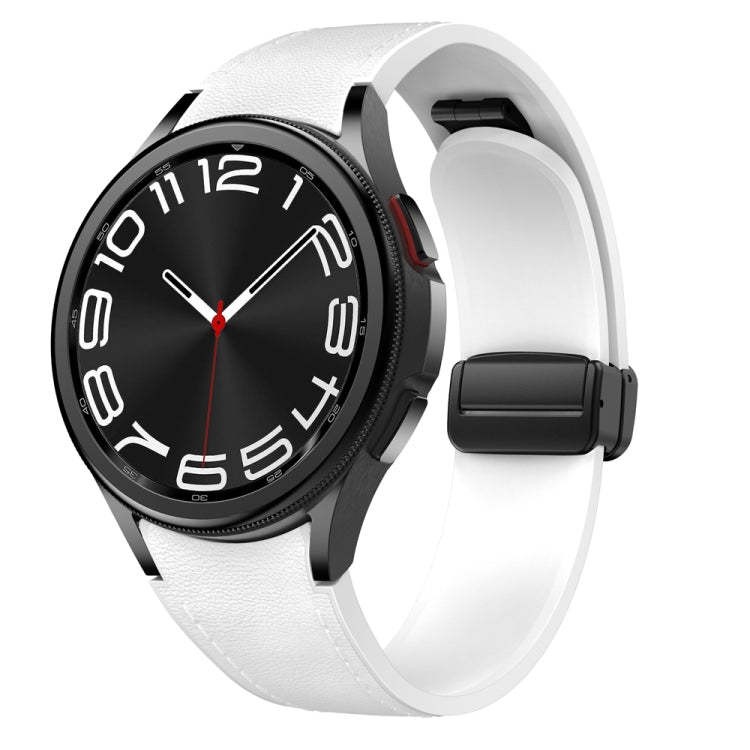 For Samsung Galaxy Watch 6 Magnetic Black Buckle Leather Silicone Watch Band(White) - Watch Bands by PMC Jewellery | Online Shopping South Africa | PMC Jewellery