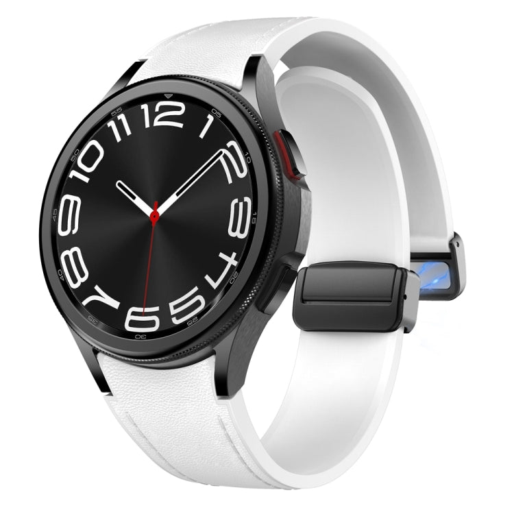 For Samsung Galaxy Watch 6 Magnetic Black Buckle Leather Silicone Watch Band(White) - Watch Bands by PMC Jewellery | Online Shopping South Africa | PMC Jewellery