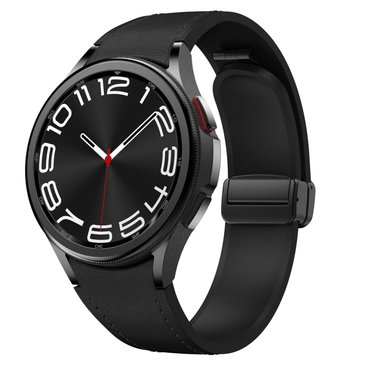 For Samsung Galaxy Watch 6 Magnetic Black Buckle Leather Silicone Watch Band(Black) - Watch Bands by PMC Jewellery | Online Shopping South Africa | PMC Jewellery