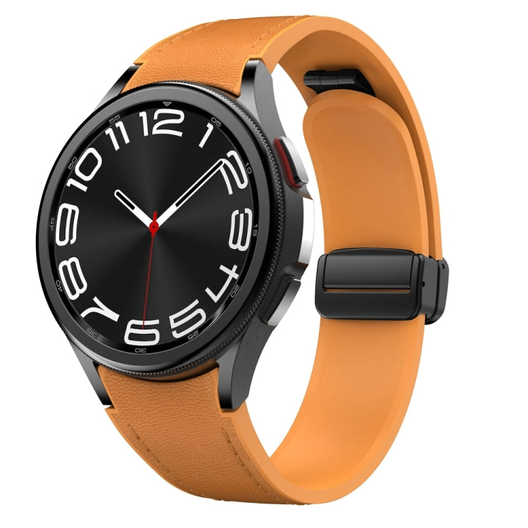 For Samsung Galaxy Watch 6 Magnetic Black Buckle Leather Silicone Watch Band(Light Brown) - Watch Bands by PMC TechLife | Online Shopping South Africa | PMC TechLife