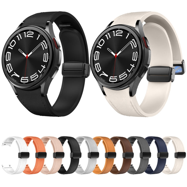 For Samsung Galaxy Watch 6 Magnetic Black Buckle Leather Silicone Watch Band(White) - Watch Bands by PMC TechLife | Online Shopping South Africa | PMC TechLife