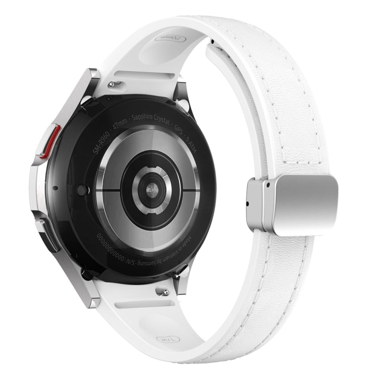 For Samsung Galaxy Watch 6 Slim Magnetic Silver Buckle Leather Silicone Watch Band(White) - Watch Bands by PMC TechLife | Online Shopping South Africa | PMC TechLife