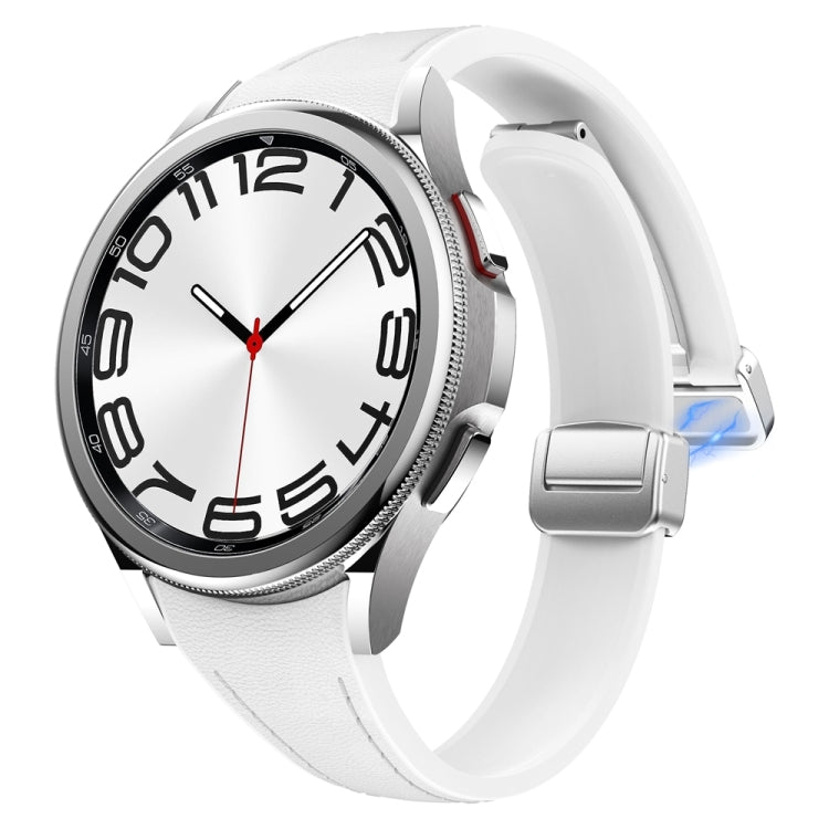 For Samsung Galaxy Watch 6 Slim Magnetic Silver Buckle Leather Silicone Watch Band(White) - Watch Bands by PMC Jewellery | Online Shopping South Africa | PMC Jewellery