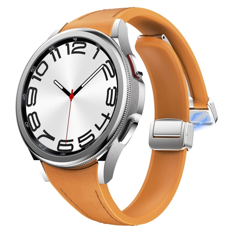 For Samsung Galaxy Watch 6 Slim Magnetic Silver Buckle Leather Silicone Watch Band(Light Brown) - Watch Bands by PMC TechLife | Online Shopping South Africa | PMC TechLife