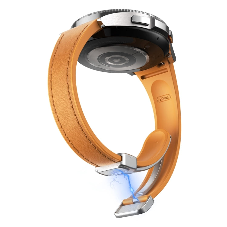 For Samsung Galaxy Watch 6 Slim Magnetic Silver Buckle Leather Silicone Watch Band(Light Brown) - Watch Bands by PMC TechLife | Online Shopping South Africa | PMC TechLife