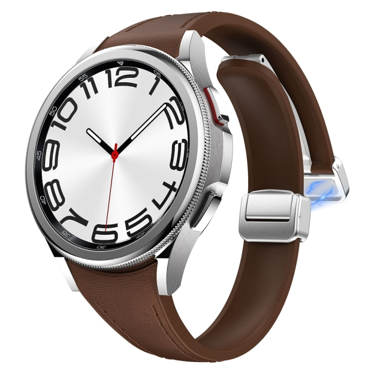 For Samsung Galaxy Watch 6 Slim Magnetic Silver Buckle Leather Silicone Watch Band(Dark Brown) - Watch Bands by PMC TechLife | Online Shopping South Africa | PMC TechLife