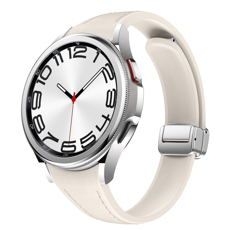 For Samsung Galaxy Watch 6 Slim Magnetic Silver Buckle Leather Silicone Watch Band(Starlight) - Watch Bands by PMC TechLife | Online Shopping South Africa | PMC TechLife