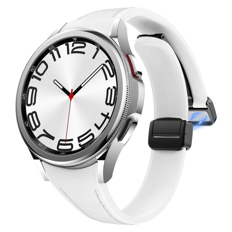 For Samsung Galaxy Watch 6 Slim Magnetic Black Buckle Leather Silicone Watch Band(White) - Watch Bands by PMC Jewellery | Online Shopping South Africa | PMC Jewellery