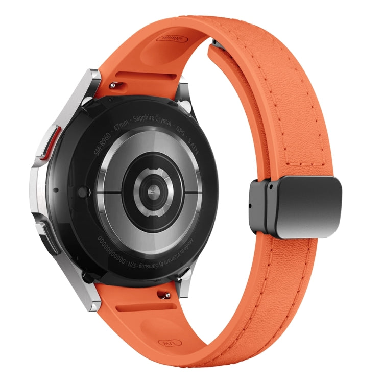 For Samsung Galaxy Watch 6 Slim Magnetic Black Buckle Leather Silicone Watch Band(Orange) - Watch Bands by PMC TechLife | Online Shopping South Africa | PMC TechLife