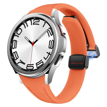 For Samsung Galaxy Watch 6 Slim Magnetic Black Buckle Leather Silicone Watch Band(Orange) - Watch Bands by PMC Jewellery | Online Shopping South Africa | PMC Jewellery