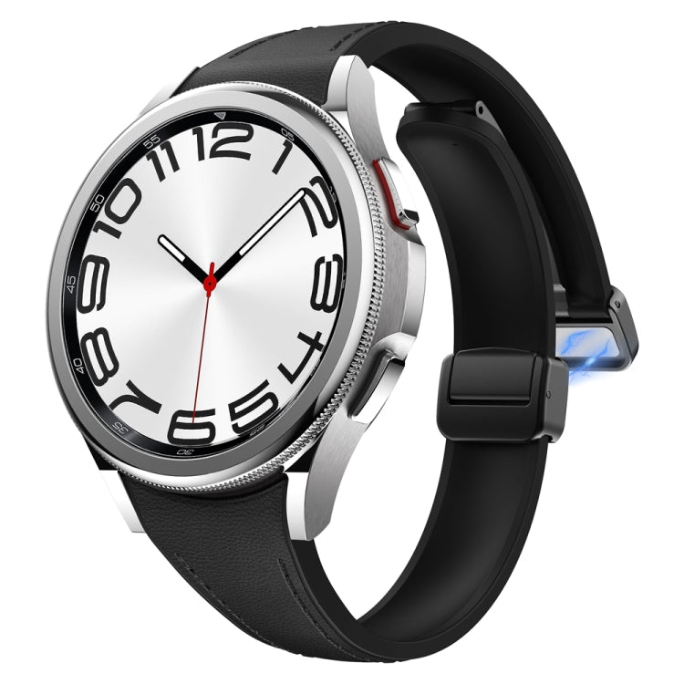 For Samsung Galaxy Watch 6 Slim Magnetic Black Buckle Leather Silicone Watch Band(Black) - Watch Bands by PMC TechLife | Online Shopping South Africa | PMC TechLife | Buy Now Pay Later Mobicred