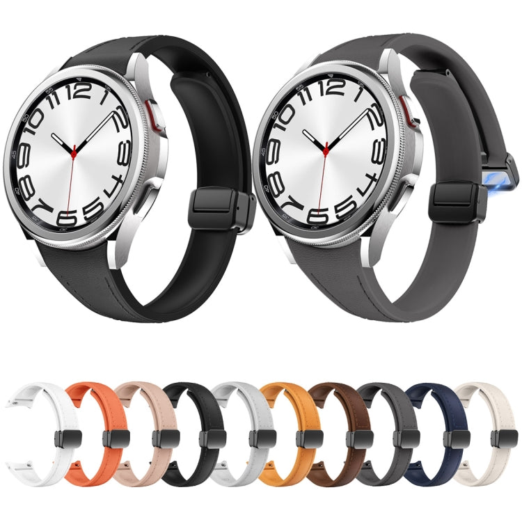 For Samsung Galaxy Watch 6 Slim Magnetic Black Buckle Leather Silicone Watch Band(Light Grey) - Watch Bands by PMC TechLife | Online Shopping South Africa | PMC TechLife