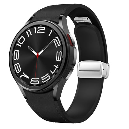 For Samsung Galaxy Watch 6 Magnetic Silver Buckle Leather Silicone Watch Band(Black) - Watch Bands by PMC Jewellery | Online Shopping South Africa | PMC Jewellery