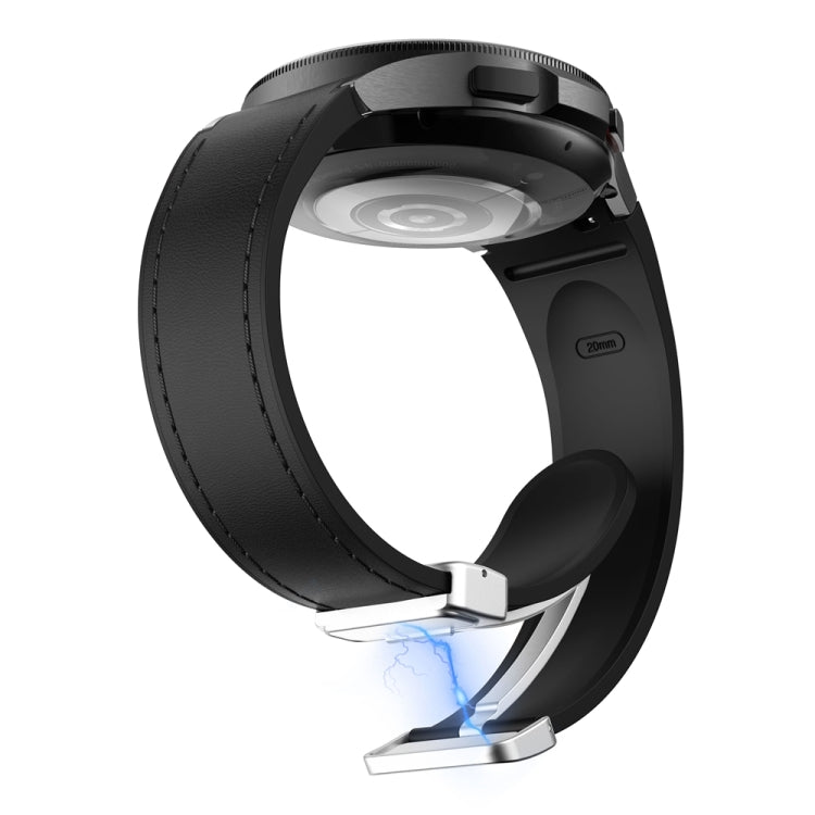 For Samsung Galaxy Watch 6 Magnetic Silver Buckle Leather Silicone Watch Band(Black) - Watch Bands by PMC TechLife | Online Shopping South Africa | PMC TechLife