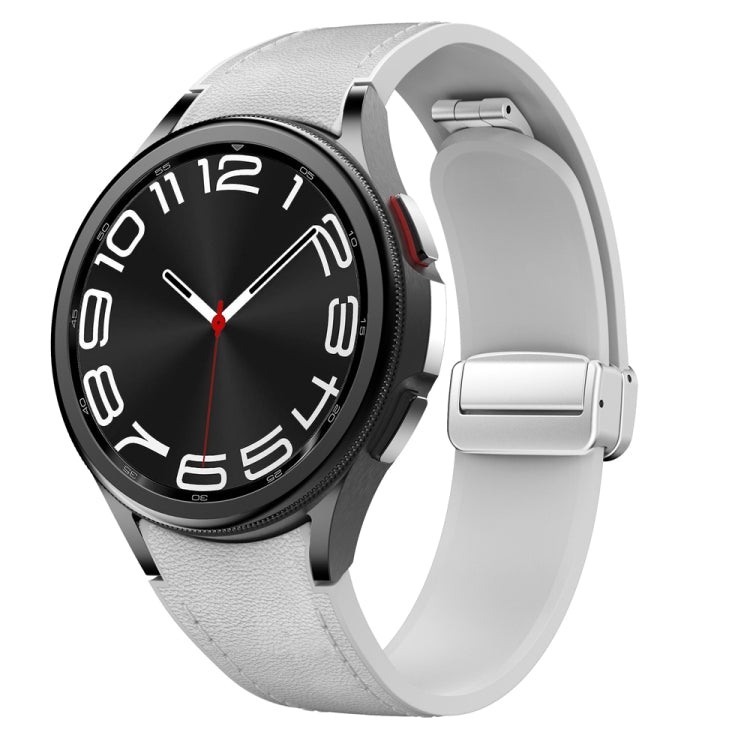 For Samsung Galaxy Watch 6 Magnetic Silver Buckle Leather Silicone Watch Band(Light Grey) - Watch Bands by PMC TechLife | Online Shopping South Africa | PMC TechLife