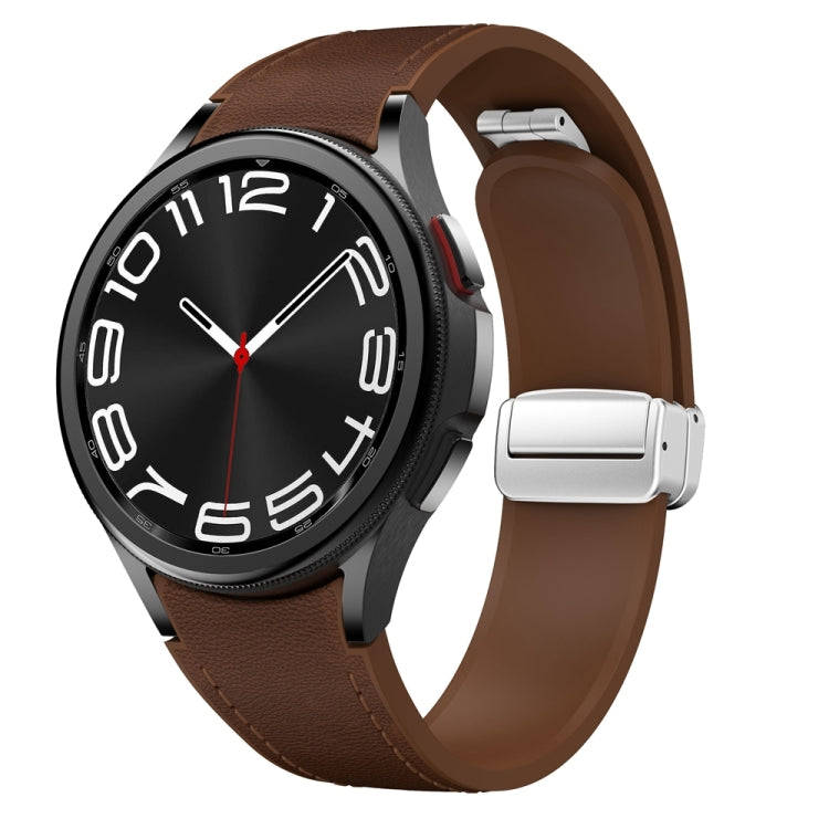 For Samsung Galaxy Watch 6 Magnetic Silver Buckle Leather Silicone Watch Band(Dark Brown) - Watch Bands by PMC Jewellery | Online Shopping South Africa | PMC Jewellery