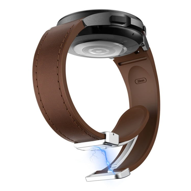 For Samsung Galaxy Watch 6 Magnetic Silver Buckle Leather Silicone Watch Band(Dark Brown) - Watch Bands by PMC TechLife | Online Shopping South Africa | PMC TechLife