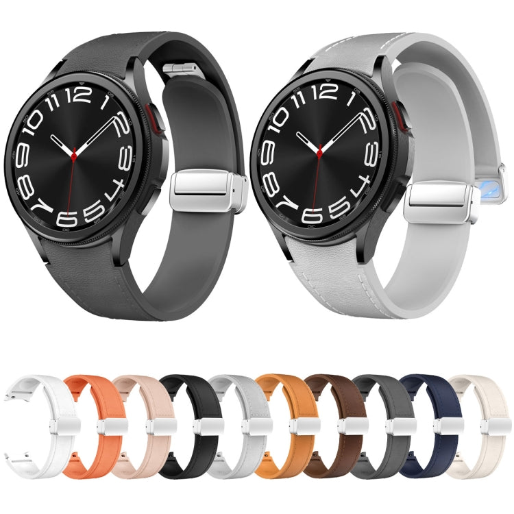 For Samsung Galaxy Watch 6 Magnetic Silver Buckle Leather Silicone Watch Band(White) - Watch Bands by PMC TechLife | Online Shopping South Africa | PMC TechLife