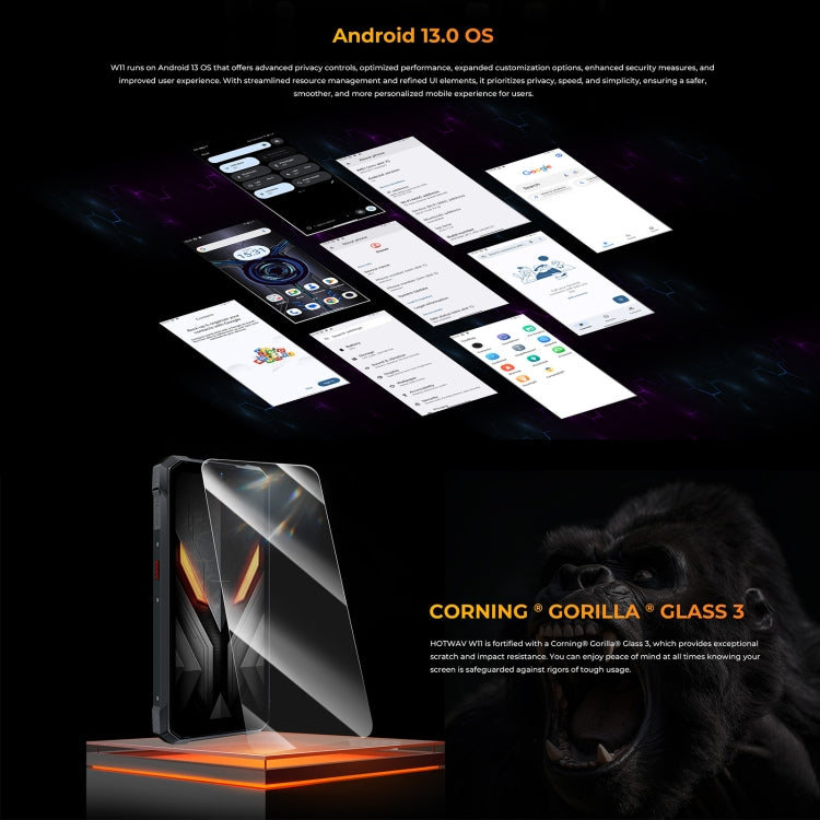 HOTWAV W11 Rugged Phone, 6GB+256GB, Night Vision, 20800mAh, 6.6 inch Android 13 MT8788 Octa Core, Network: 4G, OTG(Cosmic Black) - free shipping - PMC TechLife - Order now!